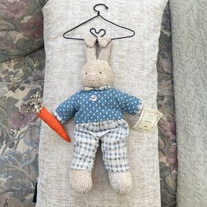 Russ Plush Bunny in Blue and Tan Outfit with Carrot 🥕 on a Heart Hanger - New!